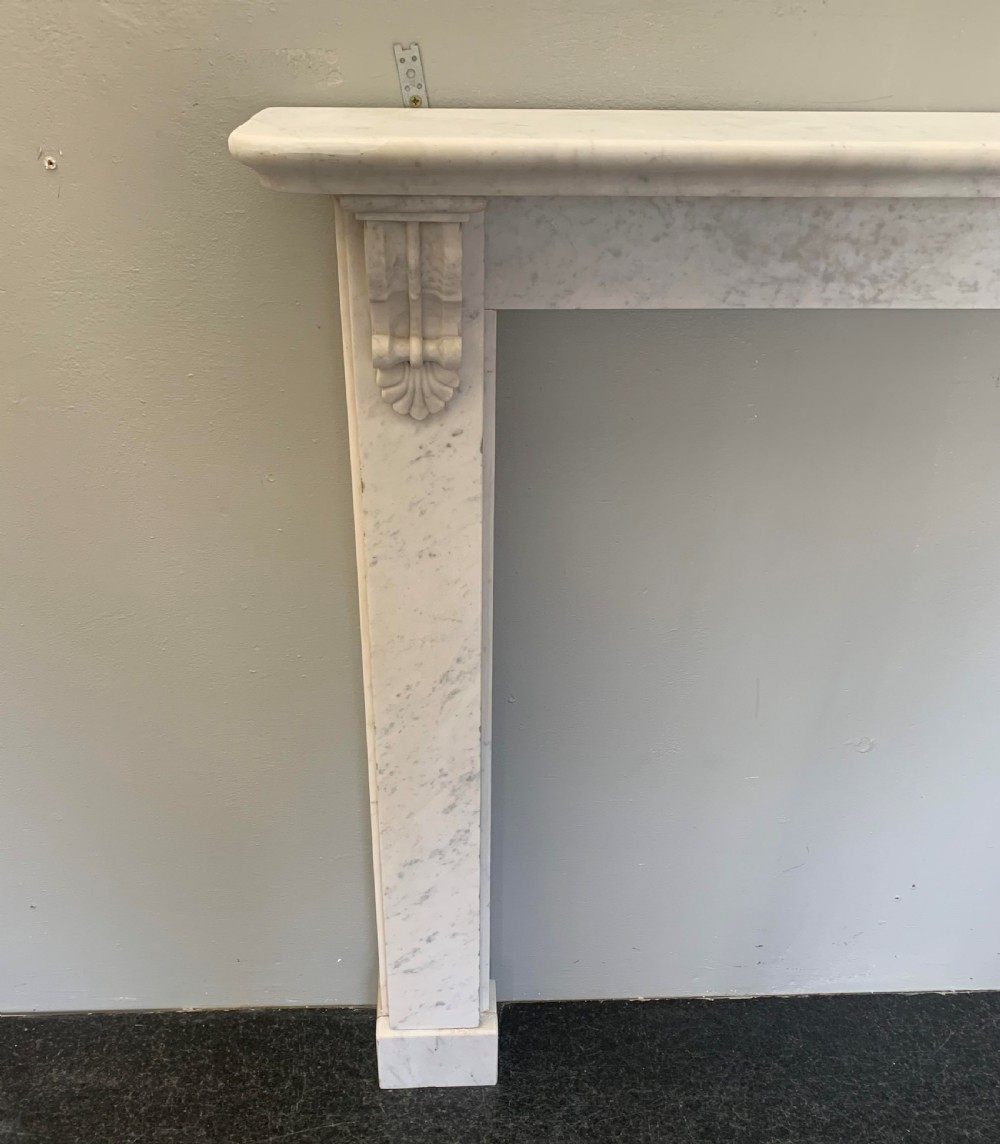 Small Rebate Victorian Corbelled White Statuary Marble Fireplace Surround. View II