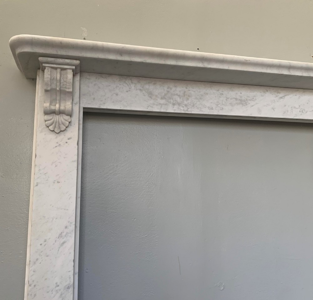 Small Rebate Victorian Corbelled White Statuary Marble Fireplace Surround. View III