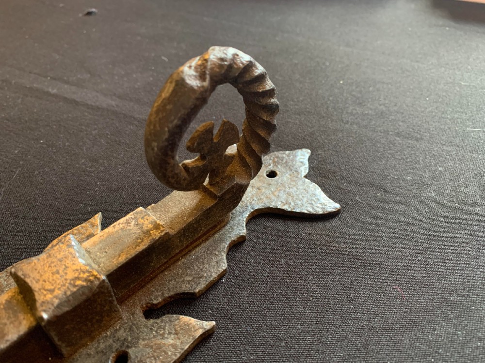 One Cast Iron Gothic Victorian Door Bolt. View III
