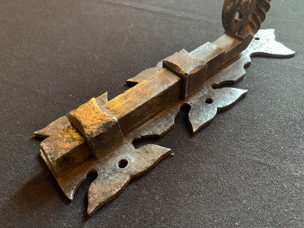 One Cast Iron Gothic Victorian Door Bolt. View IV