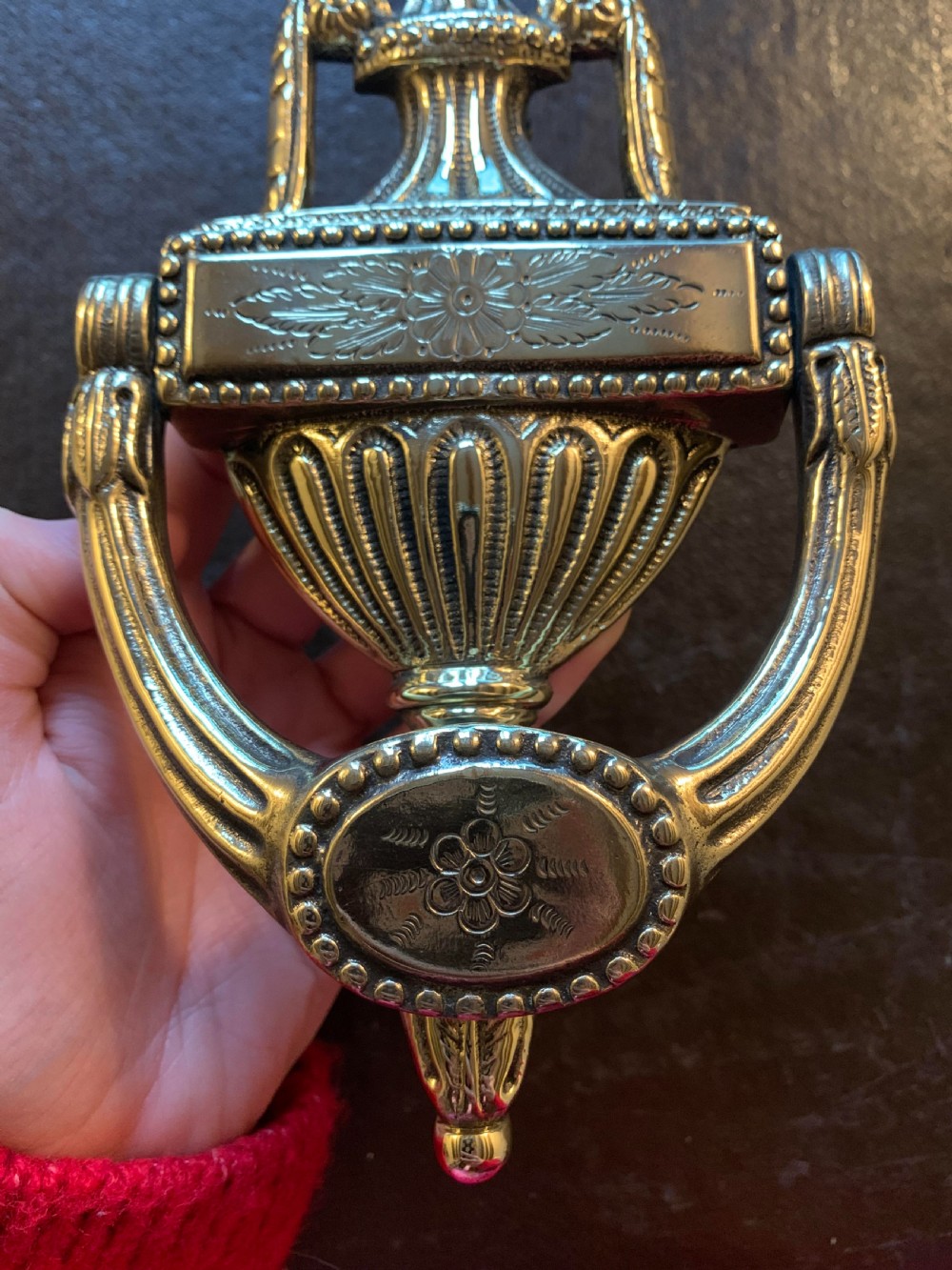SA137 One Brass Regency Floral Door Knocker. View II