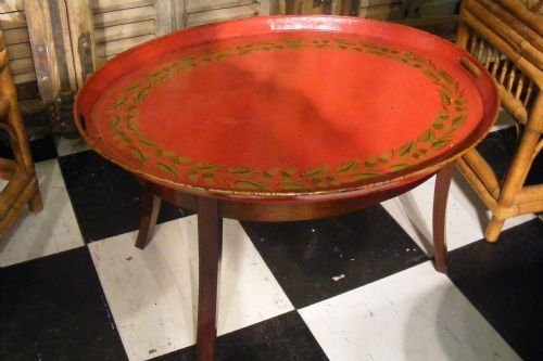 Unusual Regency Painted Metal Tray, with Mahogany Stand