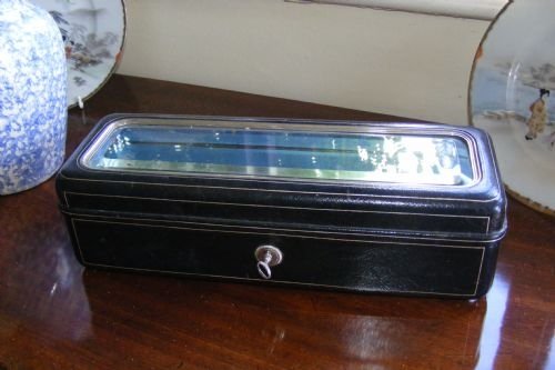 Good Quality Glass Lid Bound Leather Jewelry/glove Box