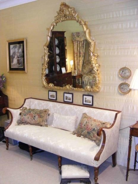 George III Mahogany Scroll Arm Three Seater Sofa