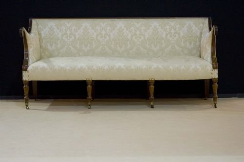 fig 1. George III mahogany scroll arm three seater sofa