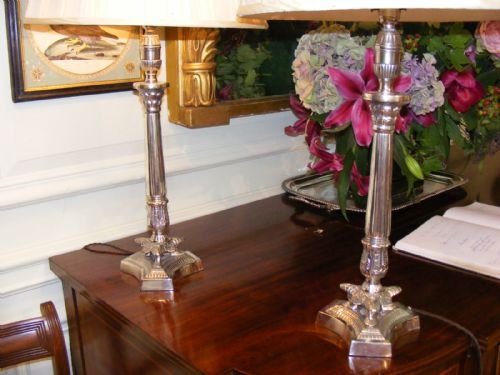 fig 1. Pair of quality decorative silver plate lamps.