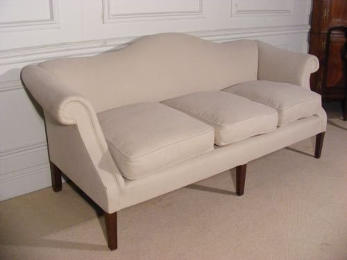 fig 1. George III style mahogany scroll arm camel back three seater sofa