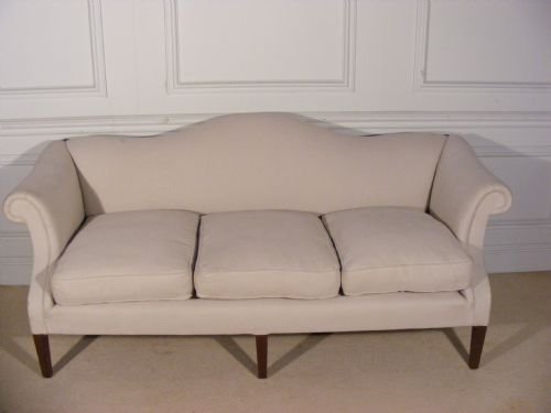 fig 2. George III style mahogany scroll arm camel back three seater sofa