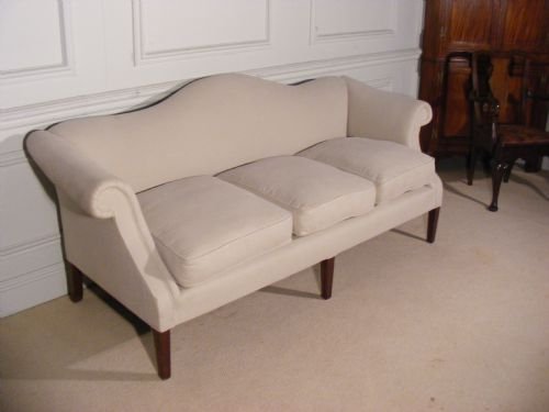 fig 3. George III style mahogany scroll arm camel back three seater sofa