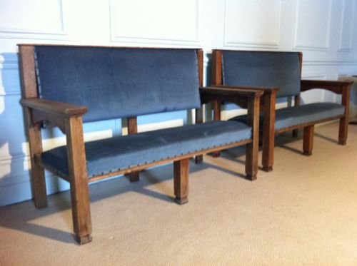 Rare Pair of Arts & Crafts Cotswolds School Hall Seats.