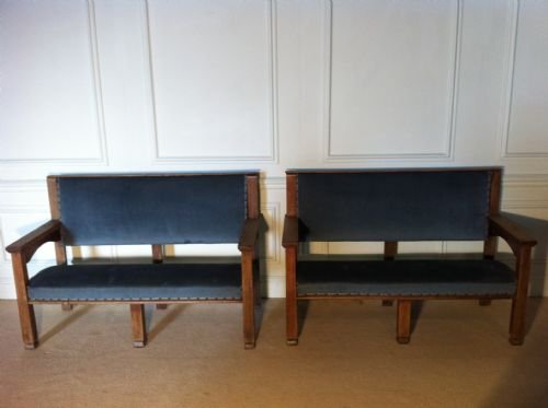 fig 1. Rare pair of Arts & Crafts Cotswolds School hall seats.