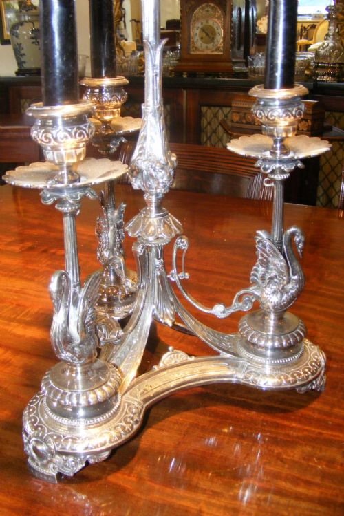 Unusual Silver Plate Triple Candle Sconce with Three Swans