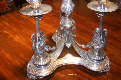 fig 1. Unusual silver plate triple candle sconce with three swans