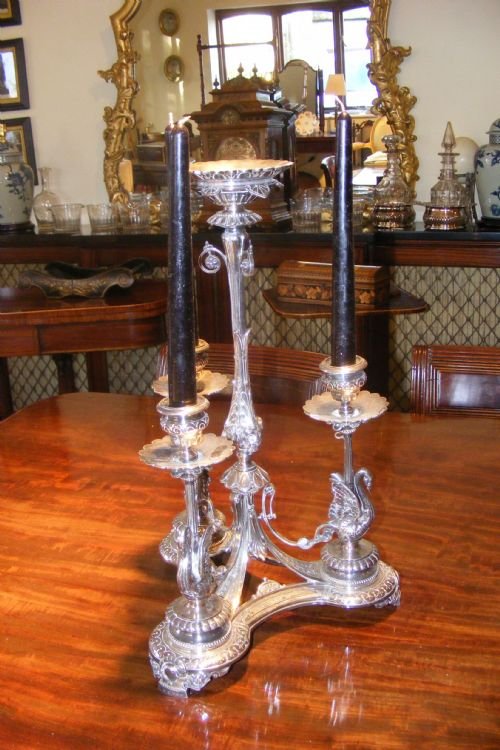 fig 2. Unusual silver plate triple candle sconce with three swans