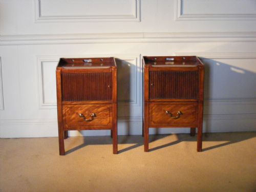 A Rare Pair of George III Mahogany Tambour Bedside Cupboards in Immaculate Condition.c.1785