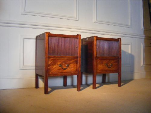 fig 1. A rare pair of George III mahogany tambour bedside cupboards in immaculate condition.C.1785