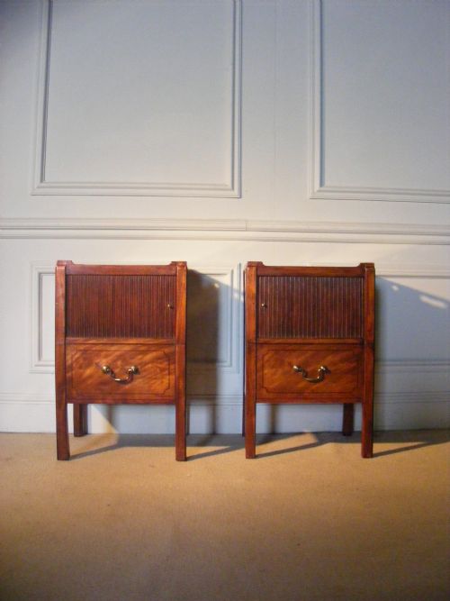 fig 2. A rare pair of George III mahogany tambour bedside cupboards in immaculate condition.C.1785