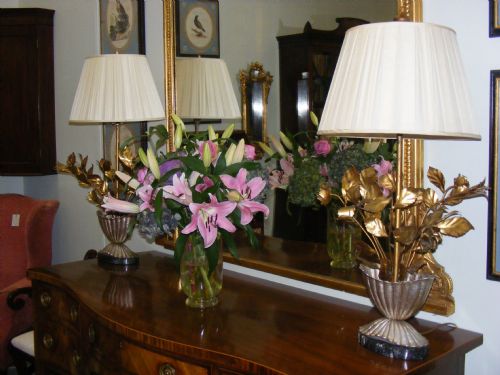 fig 2. Unusual pair of gilded metal lamps.