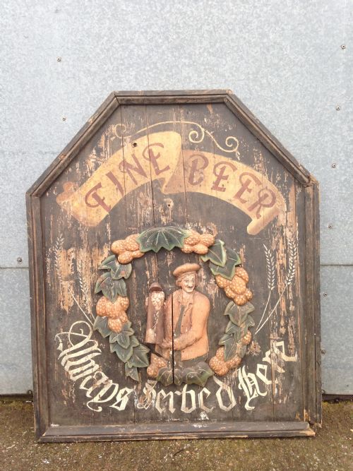 Unusual Old Victorian Pub Sign - 'Fine Beer Always Served Here'