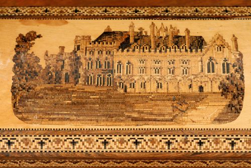 fig 2. A Superb Tonbridge ware box in excellent condition depicting Battle Abbey.