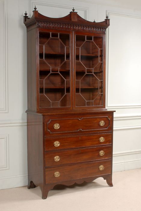 George III Sheraton Mahogany Secretaire Bookcase. C.1785