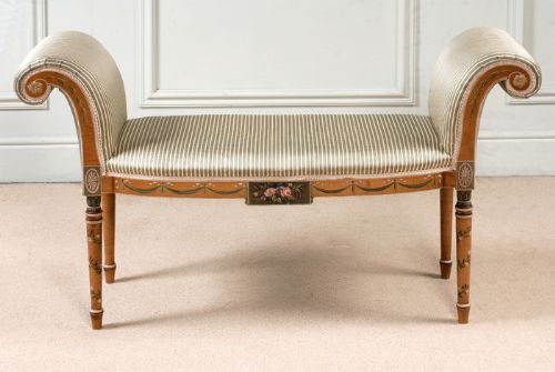 Beautifully Painted Satinwood Scroll Armed Window / Bed Seat