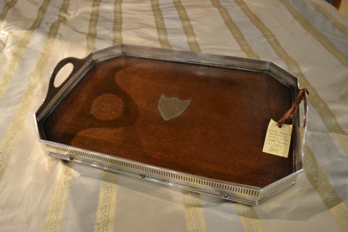 Good Victorian Silver Plate and Oak Presentation Tray in Excellent Condition