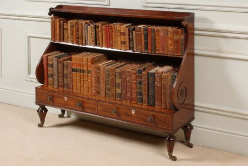Regency Mahogany Hepplewhite Style Bookcase with Two Drawers and Carved & Reeded Decoration.