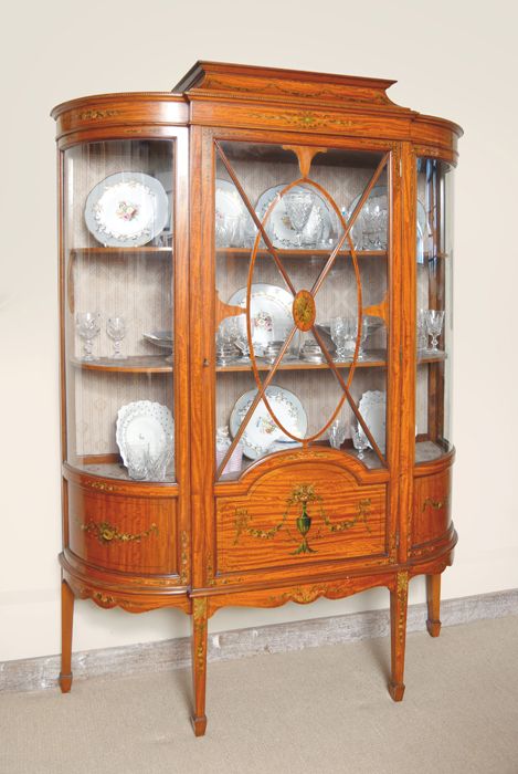 Exquisite Victorian Satinwood Painted Display Case of Super Quality.