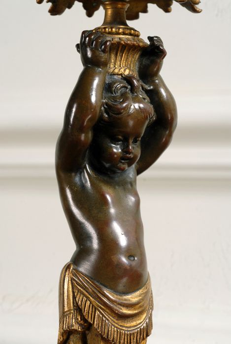 fig 1. Rare pair of quality Bronze French Empire Cherub candlesticks.