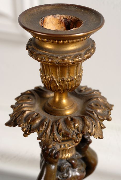 fig 2. Rare pair of quality Bronze French Empire Cherub candlesticks.