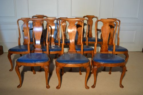 A SET OF 8 WALNUT QUEEN ANNE STYLE DECORATIVE DINING CHAIRS - ADDITIONAL PHOTO 7