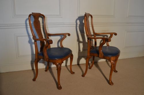 A SET OF 8 WALNUT QUEEN ANNE STYLE DECORATIVE DINING CHAIRS - ADDITIONAL PHOTO 9