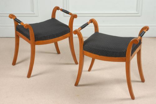 Pair of Satin Birch Biedermier Stools