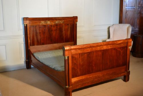 Good French Empire 5ft Wide Walnut Bed with Gilt Bronze Decoration