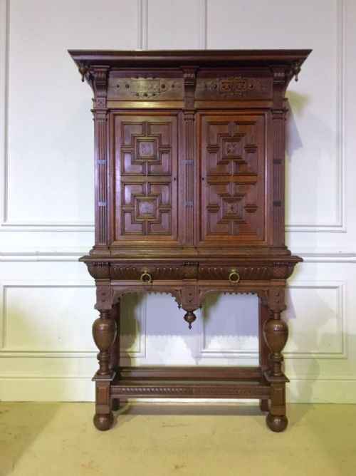 RARE ARTS AND CRAFTS AESTHETIC MOVEMENT OAK CABINET ON STAND BY BRUCE TALBERT ATTRIBUTED TO GILLOWS - ADDITIONAL PHOTO 4