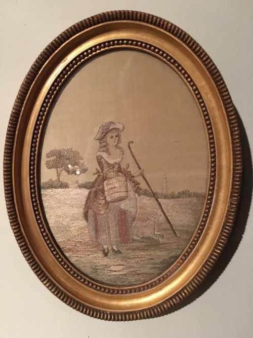 A VERY GOOD PAIR OF 18TH CENTURY NEEDLEWORKS IN WATER GILDED OVAL FRAMES - ADDITIONAL PHOTO 2