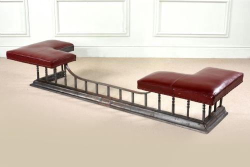 Large Arts and Crafts Polished Steel Club Fender with Red Leather Seats