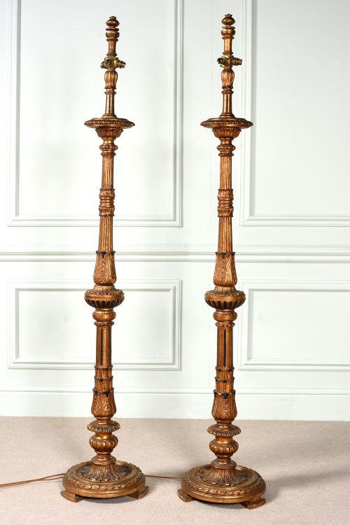 Rare and Stunning Pair of Gilded & Carved Lamp Stands in Superb Condition.