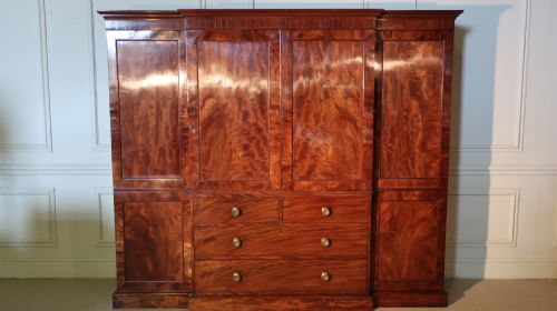 18th century george iii sheraton breakfront wardrobe linen press - CATEGORY: ANTIQUE WARDROBES - DATED GEORGIAN