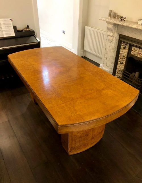fig 1. Fine quality Art Deco birds eye maple cloud dining table in excellent condition.