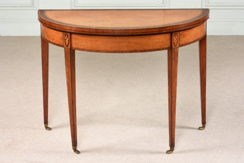 Superb 18th Century George III Sheraton Demi-lune Card Table. C.1780