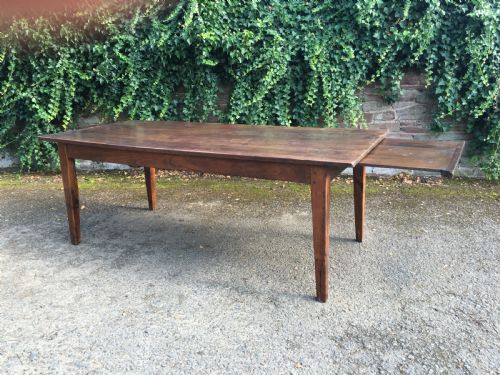 fig 3. 18th century French farmhouse table with sliding breadboard end and long drawer in excellent condition.
