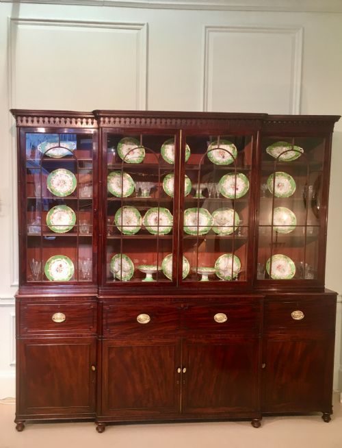 GEORGIAN GLAZED BREAKFRONT SECRTAIRE BOOKCASE - ADDITIONAL PHOTO 1