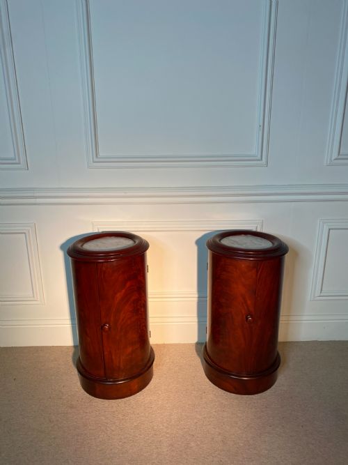 A PAIR OF 19TH CENTURY CYLINDRICAL MARBLE TOP BEDSIDE CUPBOARDS - ADDITIONAL PHOTO 2
