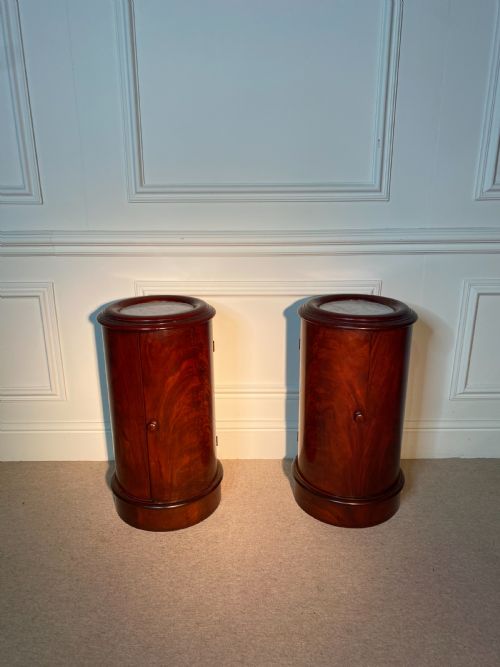 A PAIR OF 19TH CENTURY CYLINDRICAL MARBLE TOP BEDSIDE CUPBOARDS - ADDITIONAL PHOTO 3