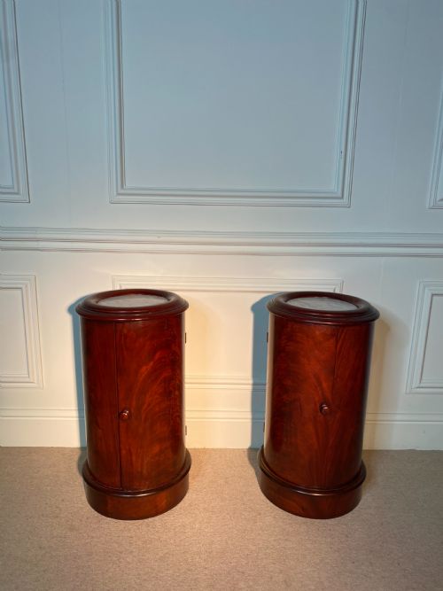 A PAIR OF 19TH CENTURY CYLINDRICAL MARBLE TOP BEDSIDE CUPBOARDS - ADDITIONAL PHOTO 5