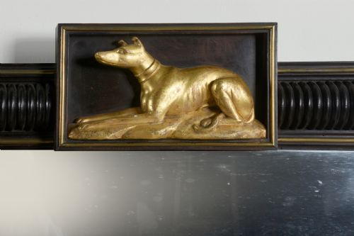 RARE REGENCY EBONISED OVERMANTEL MIRROR WITH GILDED GREYHOUND - ADDITIONAL PHOTO 2