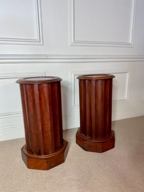 PAIR OF CYLINDRICAL MARBLE TOP BEDSIDE SIDE STANDS - ADDITIONAL PHOTO 2