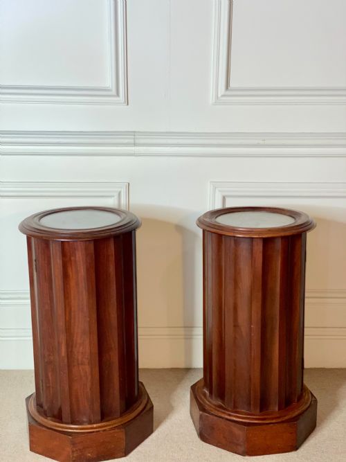 PAIR OF CYLINDRICAL MARBLE TOP BEDSIDE SIDE STANDS - ADDITIONAL PHOTO 6